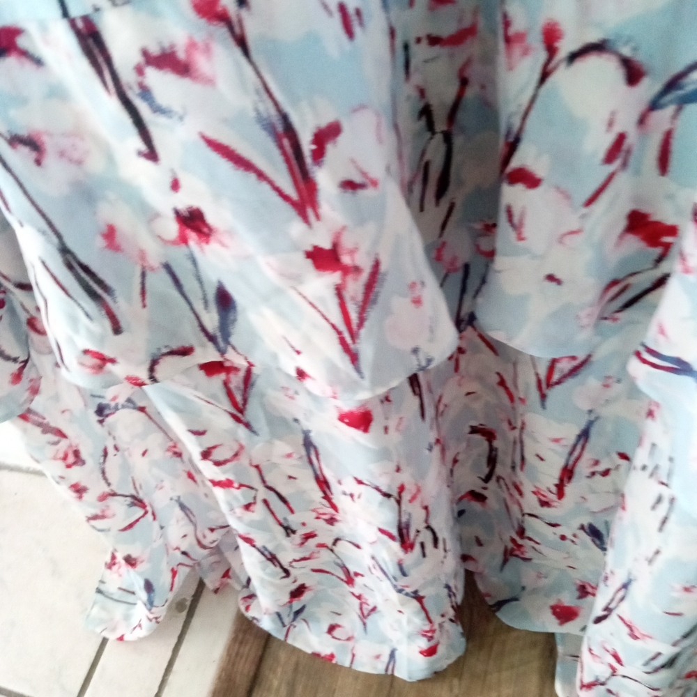 HAUTE HIPPIE Blue Sky Cherry Blossoms Ruffled Maxi Dress | XL - Picture 7 of 10